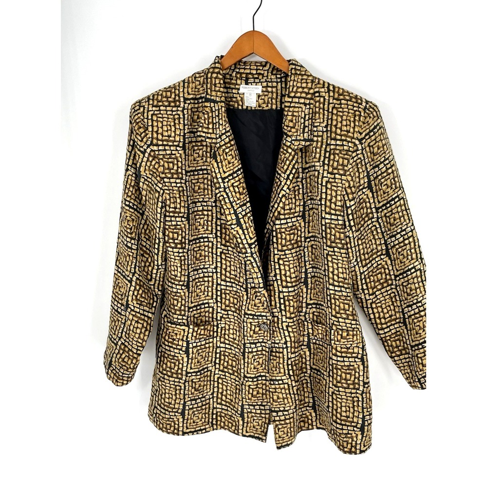 Robert Stock Limited Medium Womens 100% Silk One Button Blazer Geometric Print